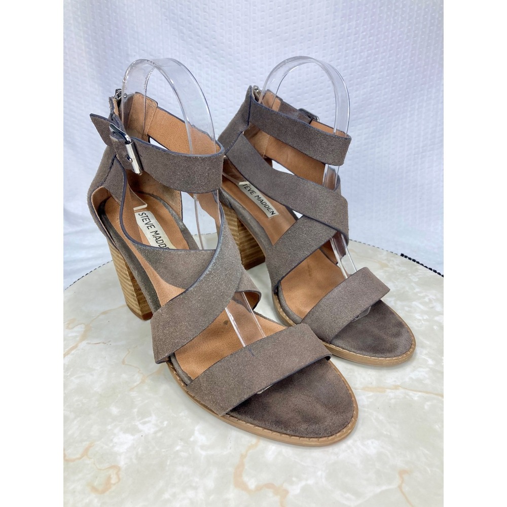 Steve Madden Elita Strappy Gladiator Sandals Women 6.5 Taupe Leather Block Heel